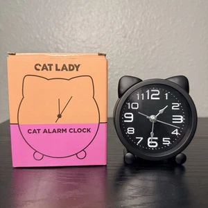 Black Cat Lady Analog Alarm Clock Adorable Ears Non-ticking Compact Gift Kitten - Picture 1 of 5