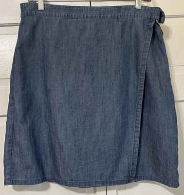 J. Jill Denim Faux Wrap Mini Skirt Blue Chambray Ring Detail Medium - Image 1 of 4
