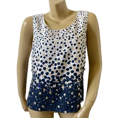 Blusa sin mangas de seda a lunares con lentejuelas talla 10 de Ellen Tracy para mujer Foto 1 de 4