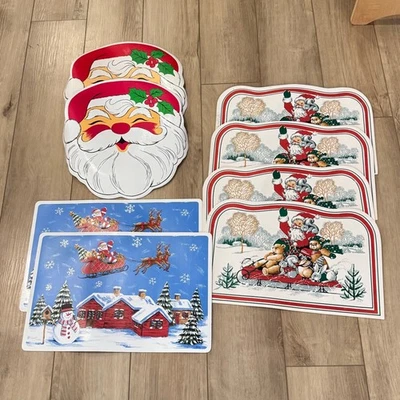 Lote de 8 manteles individuales vintage de Navidad de Papá Noel conjunto decoración de mesa de vacaciones retro Foto 1 de 4
