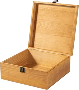 Vintage Wooden Storage Box Container with Hinged Lid and Front Clasp, Large Wood - Picture 1 of 12