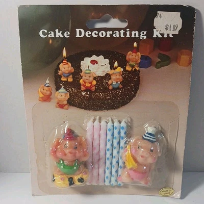 Kit de decoración de pasteles vintage vela dos cerdos y 6 velas nunca abiertas  Foto 1 de 3