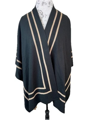 Nuevo Ralph Lauren Etiqueta Negra Negro Tostado Talla Única Suéter Capa Envolvente Reversible Foto 1 de 4