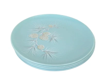 Marcrest Stetson Blue Spruce 4 Snack Plates 7" Blue Background - Изображение 1 из 2