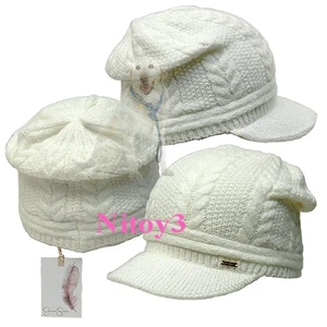 Jessica Simpson Beanie Cable Knit Hat-Cap Visor-Women One Size Stretch Fit Ivory - Picture 1 of 1