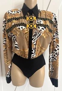 Vintage Designer 80er IIF Body Bluse Gr. S/XS abnehmbare Schulterpolster Animal - Bild 1 von 7