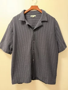 Madewell Hemd Herren Large dunkelgrau blau Leinen Camp Kragen Hawaii Knopfleiste - Bild 1 von 9