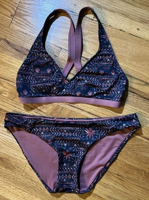 Patagonia Women's Sunamee Bikini Set Top Bottom Fireside Folk Navy Mixed Sizes - Image 1 of 4
