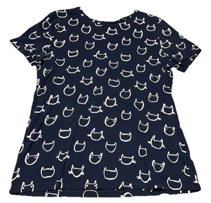 Camisa Pullover Ann Taylor Loft Azul Marino Cara de Gato Manga Corta Algodón Para Mujer’s L - Imagen 1 de 5