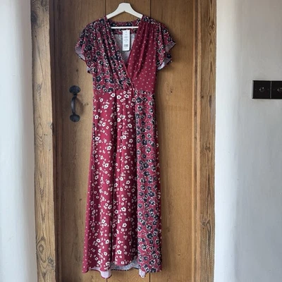 Платье макси женское French Connection красное с цветочным рисунком размер 14 с v-образным вырезом стильное с запахом - Изображение 1 из 4