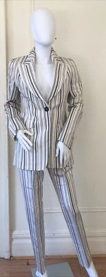 Dolce & Gabbana Nuevo con Etiquetas Mujer 100% Seda Rayas Pantalón Traje Talla 42 EE. UU. 6 Hermoso Foto 1 de 4