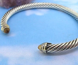 David Yurman Citrine Stones Cable Bangle Bracelet in 14k Gold & Sterling Silver - Picture 1 of 7