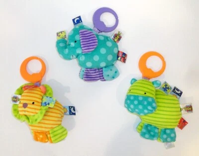 Lote de brinquedos de pelúcia Taggies atividade sensorial elefante leão hipopótamo conjunto P46 - Imagem 1 de 2