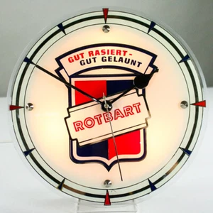 Werbe Wand.- Tisch Uhr Rotbart Rasierklingen 230V beleuchtet Vintage 50er Barber - Bild 1 von 10