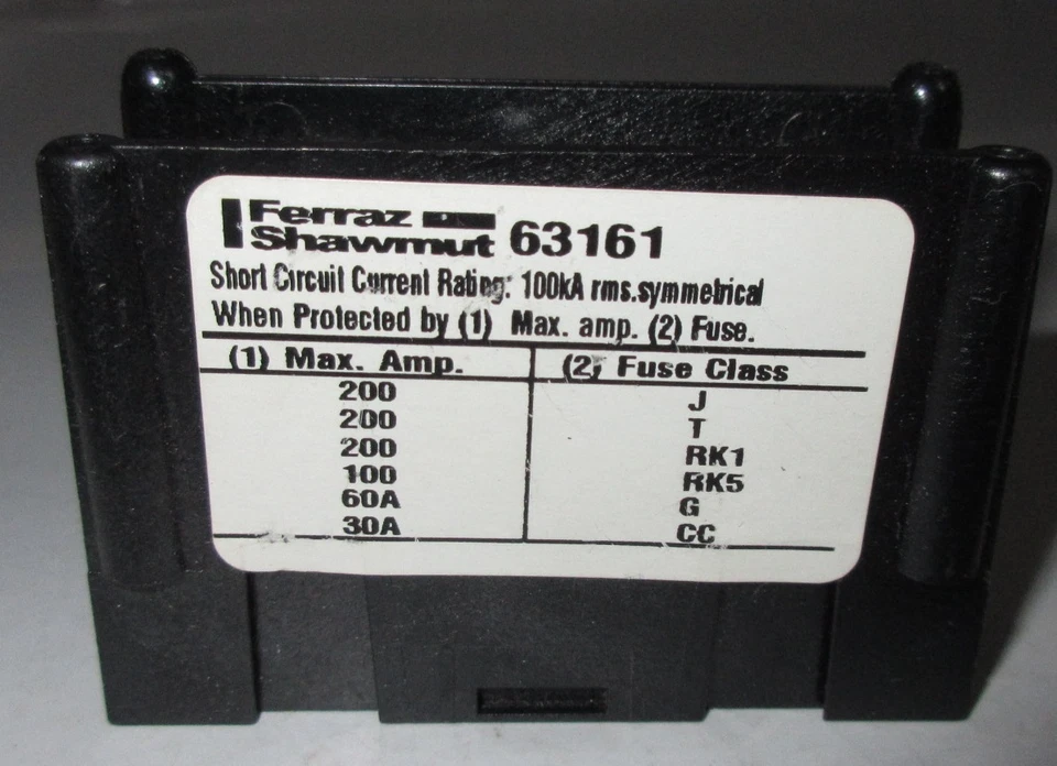 FERRAZ SHAWMUT POWER DISTRIBUTION BLOCK 63161 1 POLE 600V Short Circuit 100kA - Image 1 of 4