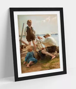 COSTRUTTORI NAVALI DI ALBERT EDELFELT, DIPINTO -ARTE INCORNICIATA STAMPA CARTA - Foto 1 di 10