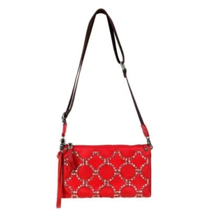 Montana West Crossbody Clutch Red Genuine Leather Crystals and Studs NEW - Picture 1 of 1