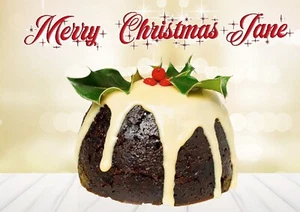 Personalised Pudding Card Christmas Cake Funny Cute Classy Classic Snow Fruit - Picture 1 of 1