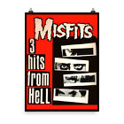THE MISFITS - 18" x 24" THREE HITS FROM HELL affiche art imprimé punk rock 1981
