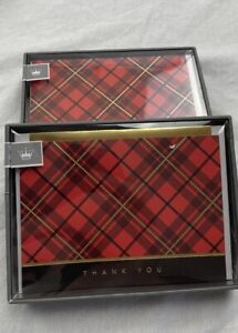 Hallmark Cares Red Gold Black Plaid  Thank You Blank Cards Set of 20 Holidays