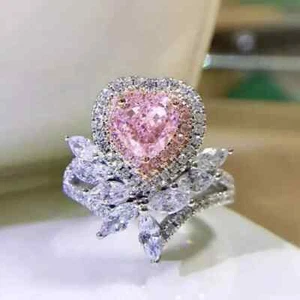 4.5Ct Heart Cut Lab-Created Pink Sapphire Engagement Ring 14K White Gold Plated - Picture 1 of 7