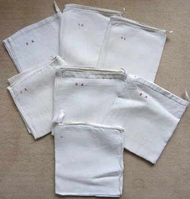 LOT DE 7 GRANDS TORCHONS ANCIENS BLANCS MONOGRAMME BM - Photo 1/4
