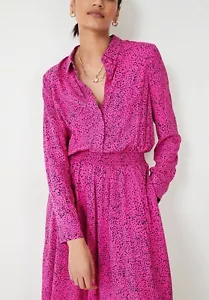 Hush Kensington Midi Shirt Dress Pink Floral 12 Hanky Hem Long Sleeves Pockets - Picture 1 of 7