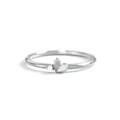Dainty Folded Heart Lab-Grown Single Diamond Solid 950 Platinum Engagement Ring - Image 1 of 4