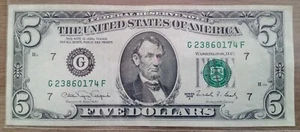 US 1988 $5 Five Dollar Federal Reserve Note, Chicago - Picture 1 of 2