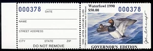 Missouri Duck Stamp 1990 Governor's Edition $50 MO12G Pair of Redheads, Full tab - Picture 1 of 1