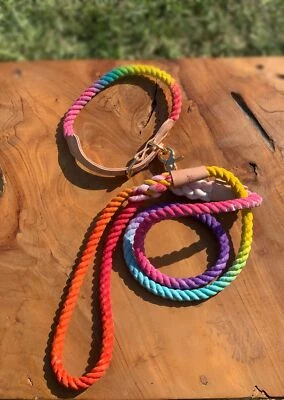 BULPET Eco Friendly Natural Cotton Handmade Dog or Cat Ombre Rainbow Rope Collar - Image 1 of 4