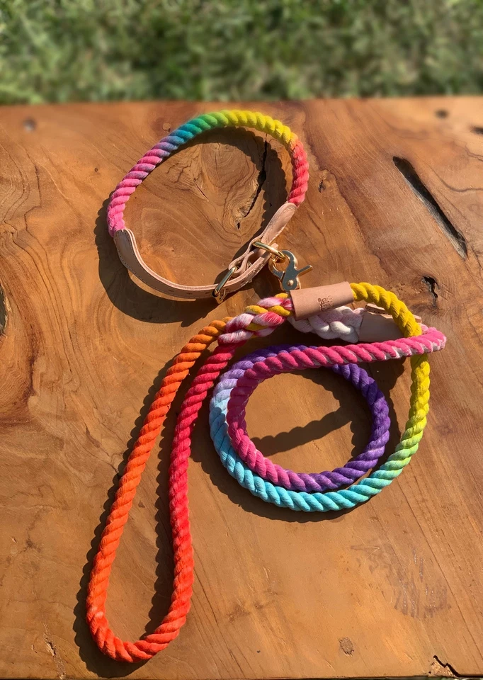 BULPET Eco Friendly Natural Cotton Handmade Dog or Cat Ombre Rainbow Rope Collar - Imagem 1 de 4