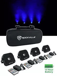 Rockville 4 PACK MINI RF1 V2 Black RGBWA+UV DJ Par Wash Up Lights+Bag+RF Remote - Picture 1 of 10