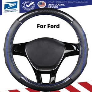 15"PU Leather Carbon Fiber Car Steering Wheel Cover Universal Protected For Ford - Picture 1 of 10