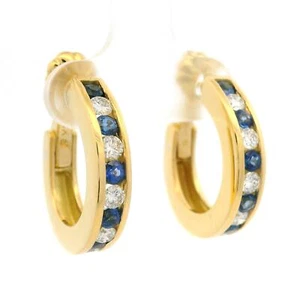 18k Yellow Gold 1.22ctw Sapphire & Diamond Cuff Huggie Hoop Earrings - Picture 1 of 5