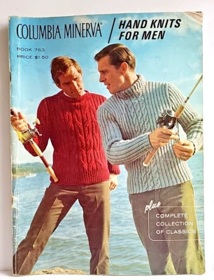 Hand Knits for Men Columbia Minerva Booklet #763 Sweater Pullover Cardigan Vest - Image 1 of 4