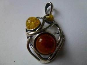 Beautiful genuine multicolored Amber solid sterling silver pendant. New!   - Picture 1 of 4