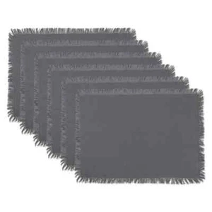 DII Solid Gray Heavyweight 13" x 19" Fringed Placemats, Set of 6 (NWOT) - Picture 1 of 3