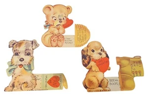 Lot of 3 Vintage Unused Valentines Cards Puppy Dog Bear Honey Bee - Picture 1 of 6