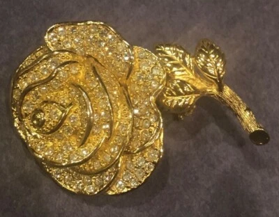 VINTAGE CHRISTIAN DIOR GOLD PLATED ROSE PIN BROOCH - Image 1 of 4