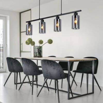 ETC-SHOP Pendelleuchte Hängelampe Küchenlampe Glas rauch Metall Leuchte schwarz H 120 cm
