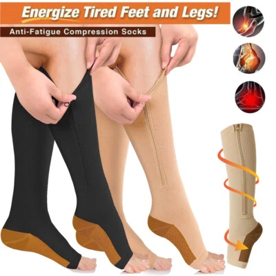 DE Kompressionsstrümpfe Kniesocken Stützstrümpfe Reißverschluss Thrombose Socken - Bild 1 von 4