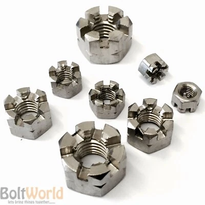 BOLT WORLD M5 M6 M8 M10 M12 M16 M20 STAINLESS STEEL A2 HEXAGON SLOTTED CASTLE NUTS DIN 935