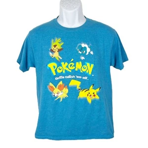 Pokemon Shirt Youth 2XL Blue Short Sleeve Pikachu Chespin Fennekin Graphic  - Picture 1 of 10