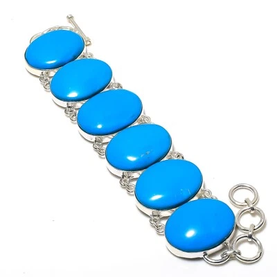 Sleeping Beauty Turquoise Gemstone Handmade 925 Sterling Silver Bracelet Jewelry - Image 1 of 4