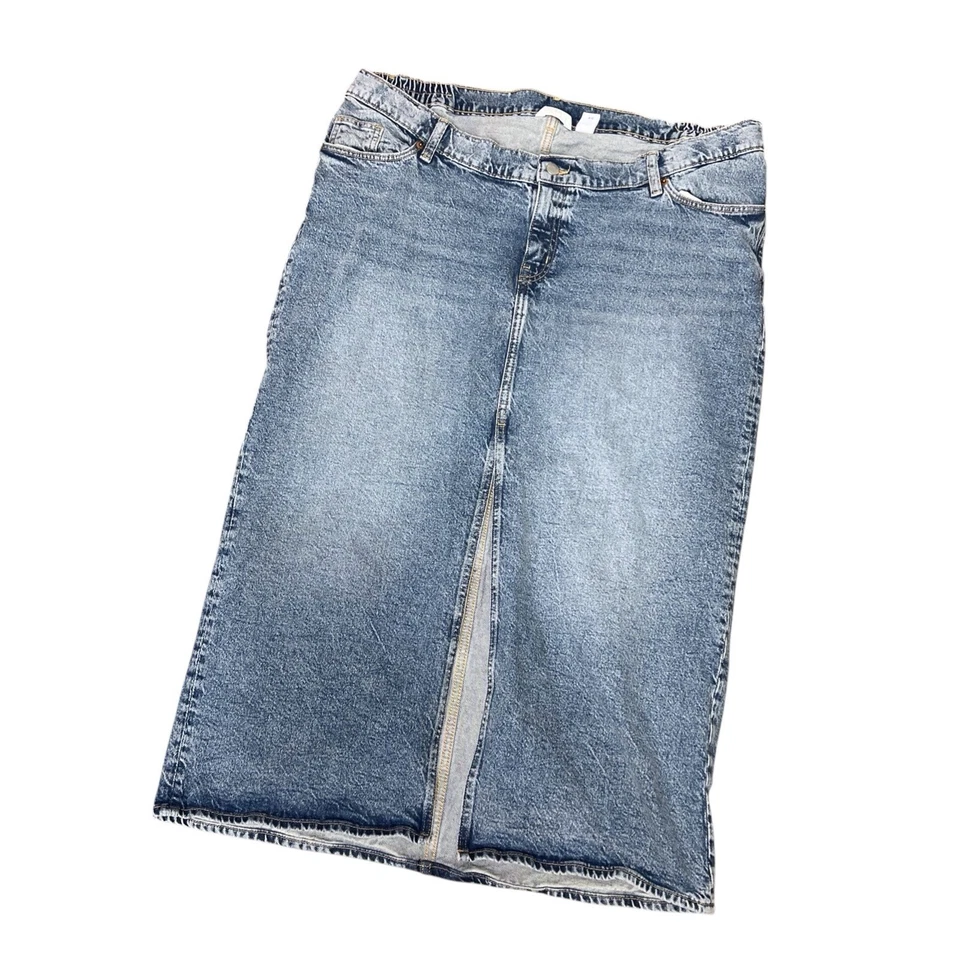 H&M Maternity Mama Denim Skirt Women Extra Large Blue Jean Front Slit Midi - Image 1 of 4
