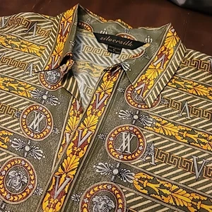VINTAGE MENS SILVERSILK CREME DE SILK GREEK 100 PURE SILK SHIRT XL RARE Abstract - Picture 1 of 16
