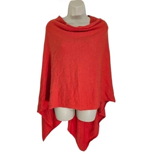 Cashmere Poncho Cowl Neck Handmade in Nepal Coral Orange Draped Cape Shawl Wrap - Picture 1 of 8