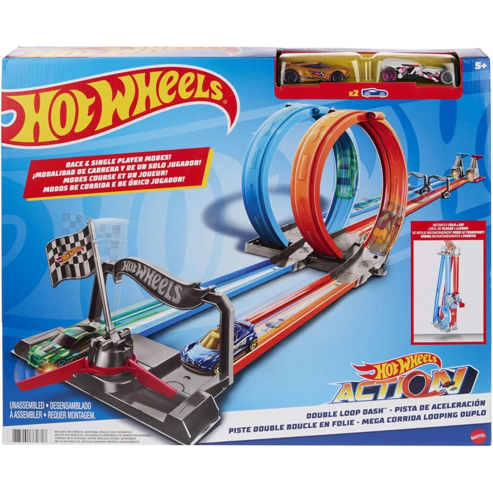 Hot Wheels Two-Track Looping and Straight Parts Large Loopings & 2 Toy Vehicles - Image 1 of 4