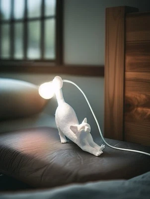 Lampada Da Tavolo Gatto Led USB Luce Notturna Design Originale Casa Regalo Italy - Immagine 1 di 4